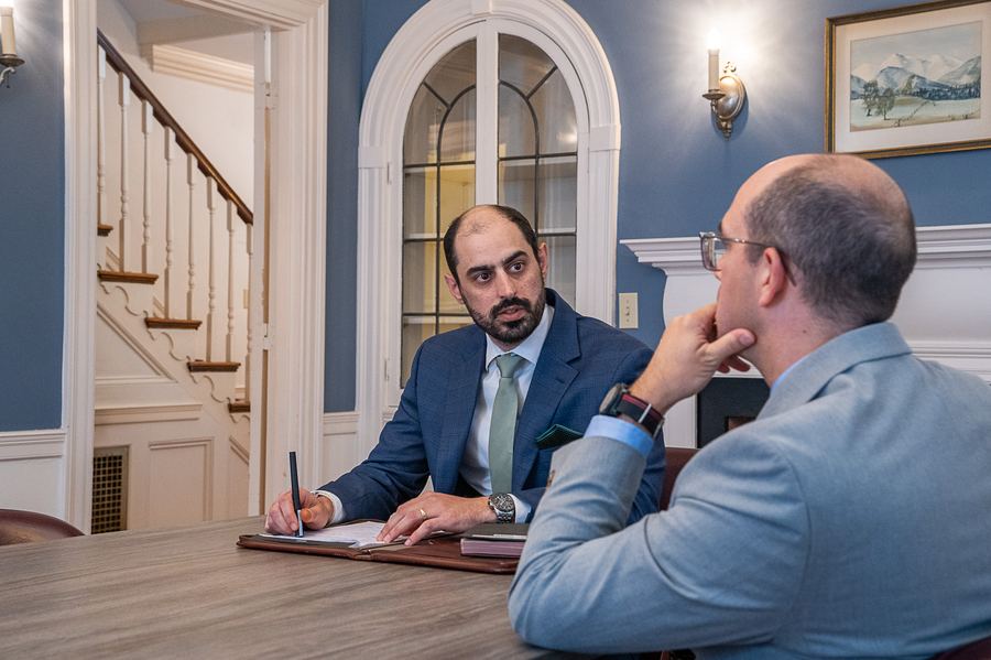 DRG attorneys in discussion in the Westbrook office